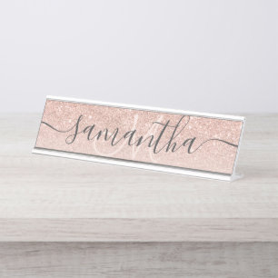Moderne Rose Gold Glitzer ombre blüten Monogramm Schreibtischnamensplakette