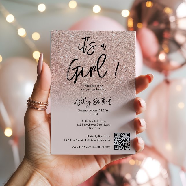 Moderne Rose Gold Glitzer Pink Ombre Girl Baby Sho Einladung (Modern Rose Gold Glitter Pink Ombre Girl Baby Show Invitation)