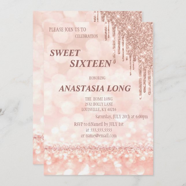 Moderne Rose Gold Glitzer Save The Date (Vorne/Hinten)