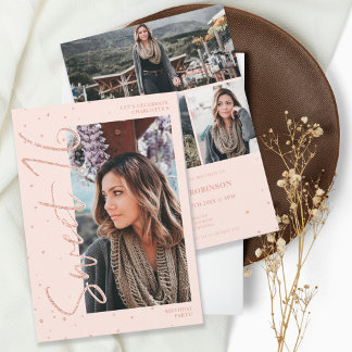 Moderne Rose Gold Glitzer Skript 4 Fotos Sweet 16 Einladung