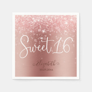 Moderne Rose Gold Glitzer Sweet 16 Serviette