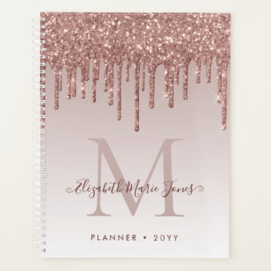 Moderne Rose Gold Glitzer Tropfen Elegantes Monogr Planer