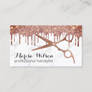 Moderne Rose Gold Glitzer Tropfen Marmorhaar Visitenkarte