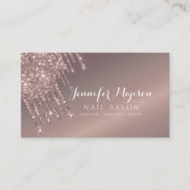 Moderne Rose Gold Glitzer Tropfen Nagelstudio Eleg Visitenkarte (Vorderseite)