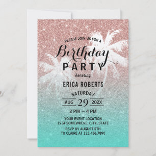 Moderne Rose Gold Glitzer Tropical Birthday Party Einladung