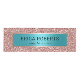 Moderne Rose Gold Glitzer & Türkis Schönheitssalon Namenschild