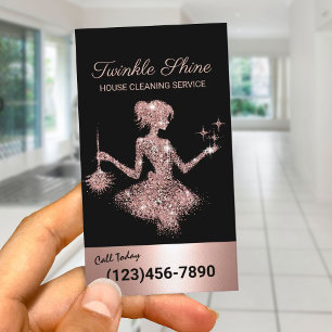 Moderne Rose Gold Glitzern Haushaltshilfe Reinigun Visitenkarte