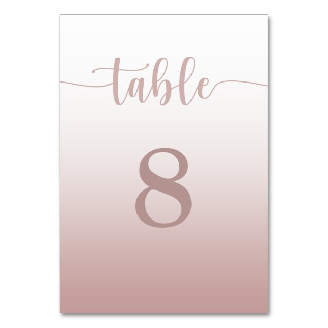 Moderne Rose Gold Gradient Wedding Tischnummer (Vorderseite)