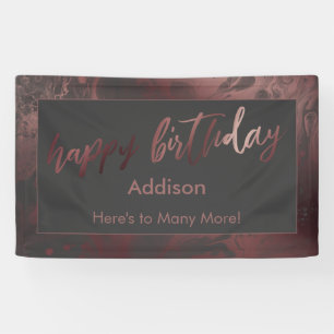 Moderne Rose Gold & Gray Marbled Happy Birthday Banner