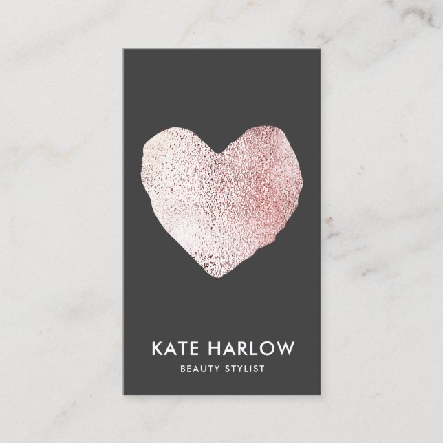 Moderne Rose Gold Heart Black Makeup Artist Visitenkarte (Vorderseite)
