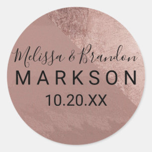 Moderne Rose Gold Imitate Foil Triangle Wedding Runder Aufkleber