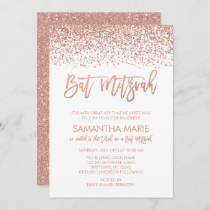 Moderne Rose Gold Imitate Glitzer Bat Mitzvah Einladung