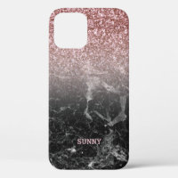 Moderne Rose-Gold-Imitate Glitzer & Black Marble O