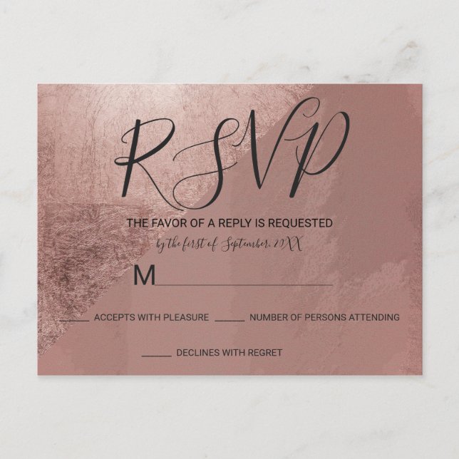 Moderne Rose Gold Imitats Foil Triangle RSVPs Einladungspostkarte (Vorderseite)