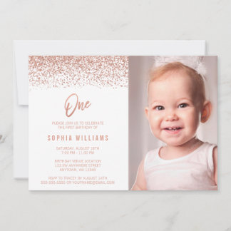 Moderne Rose Gold Imitats Glitzer 1. Geburtstag Fo Einladung