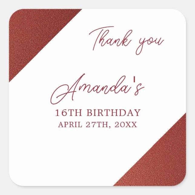 Moderne Rose Gold Kupfer Glitzer Sweet 16 Geburtst Quadratischer Aufkleber (Vorderseite)