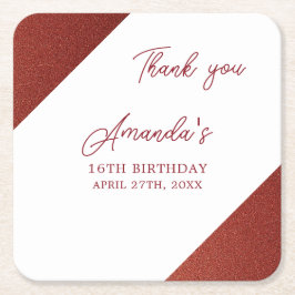 Moderne Rose Gold Kupfer Glitzer Sweet 16 Geburtst Rechteckiger Pappuntersetzer