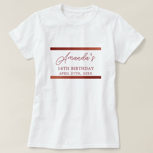 Moderne Rose Gold Kupfer Glitzer Sweet 16 Geburtst T-Shirt (Design vorne)
