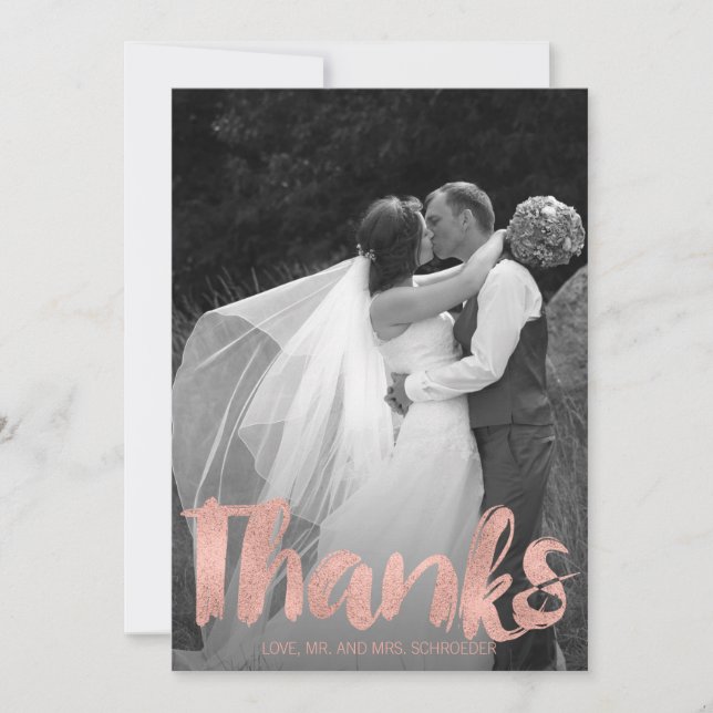 Moderne Rose Gold Liebe Hochzeit Danke Foto Card (Vorderseite)