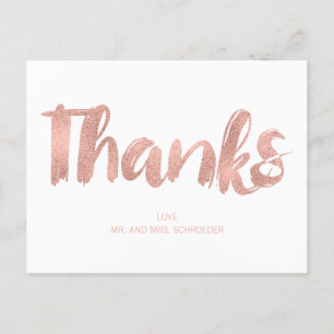 Moderne Rose Gold Liebe Hochzeit Danke Postcard Postkarte