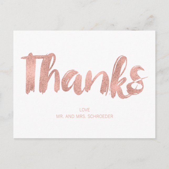 Moderne Rose Gold Liebe Hochzeit Danke Postcard Postkarte (Vorderseite)