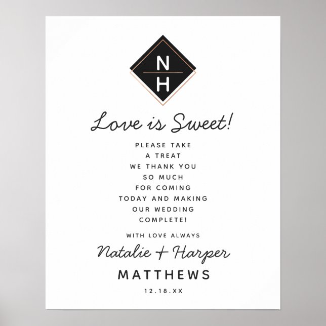 Moderne Rose Gold Liebe ist Sweet Leckerei Wedding Poster (Vorne)