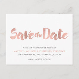 Moderne Rose Gold Liebe Save the Date Postkarte