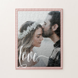 Moderne Rose Gold Liebe Script Foto Valentinstag Puzzle