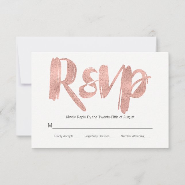 Moderne Rose Gold Liebe Wedding RSVP Card (Vorderseite)