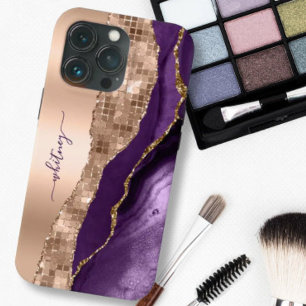 Moderne Rose Gold Lila Eleganter Glitzer Case-Mate iPhone Hülle