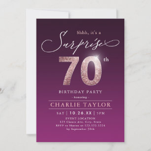 Moderne Rose Gold lila Überraschung 70. Geburtstag Einladung
