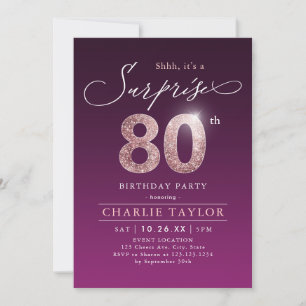 Moderne Rose Gold lila Überraschung 80. Geburtstag Einladung