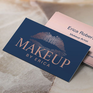 Moderne Rose Gold Lips Navy Blue Makeup Artist Visitenkarte