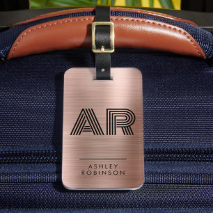 Moderne Rose Gold Metal Fett Zwei Monogramm Initia Gepäckanhänger