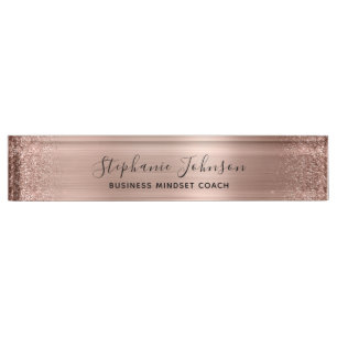Moderne Rose-Gold-Metallglitter-Chefin Namensplakette