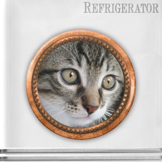 Moderne Rose Gold Metallisches Foto Porthole Magne Magnet (Magnet with a rose gold metallic style frame and your own favorite cat or other photo)