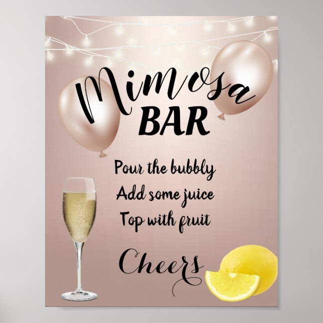 Moderne Rose Gold Mimosa Bar Sign Poster (Vorne)