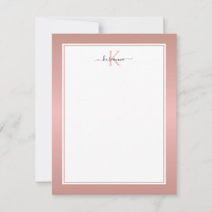 Moderne Rose Gold Monogram Chic Girl Note Card Mitteilungskarte