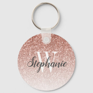 Moderne Rose Gold Ombre Imitate Glitzer Monogram Schlüsselanhänger