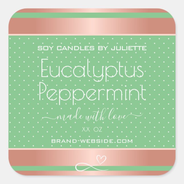 Moderne Rose Gold Packing Labels Light Green Mint Quadratischer Aufkleber (Vorderseite)