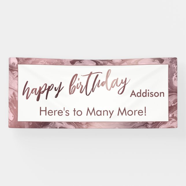 Moderne Rose Gold Pastellfarben Rosa Marmor Happy  Banner (Horizontal)