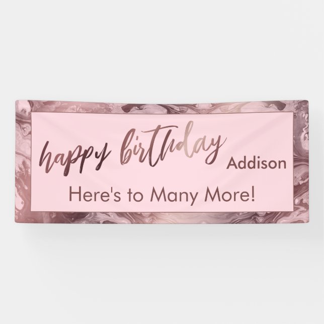 Moderne Rose Gold Pastellfarben Rosa Marmor Happy  Banner (Horizontal)