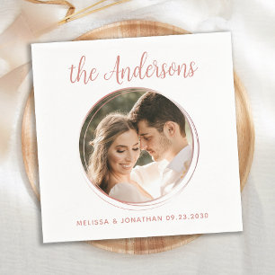 Moderne Rose Gold Personalisiertes Foto Hochzeit Serviette