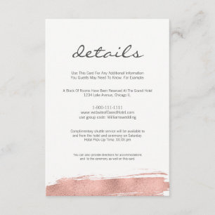 Moderne Rose Gold Pinselstrich Hochzeitskarte Begleitkarte