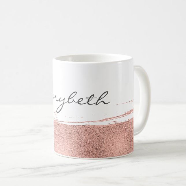 Moderne Rose Gold Pinselstrich Kaffeemaschine Tass Kaffeetasse (VorderseiteRechts)