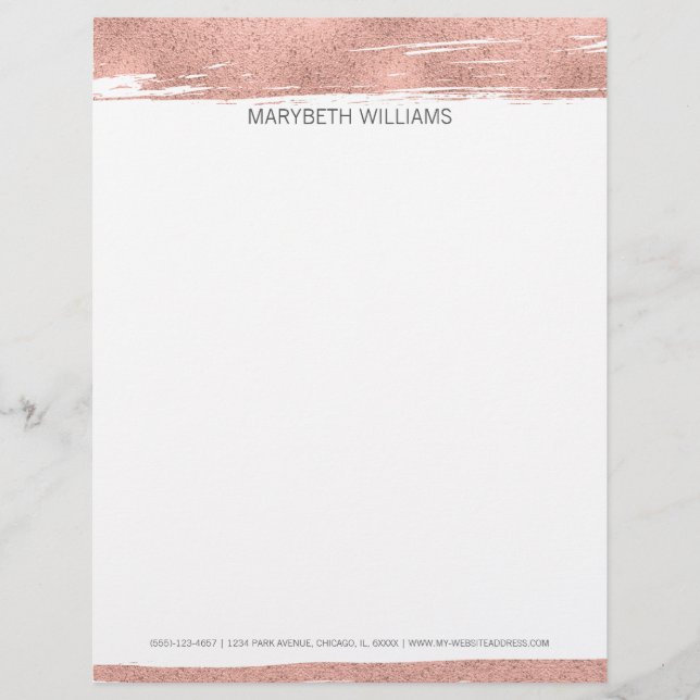 Moderne Rose Gold Pinselstrich Letterhead Briefbogen (Vorderseite)