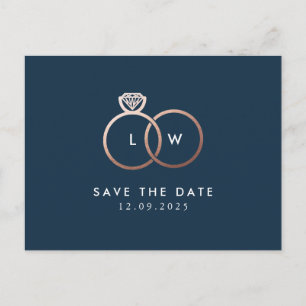 Moderne Rose Gold Rating Monogram Navy Save the Da Postkarte