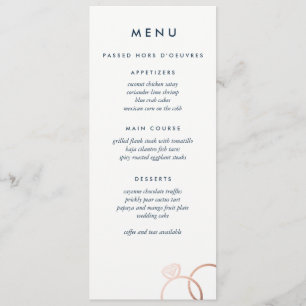 Moderne Rose Gold Rings Custom Wedding Menu Menükarte