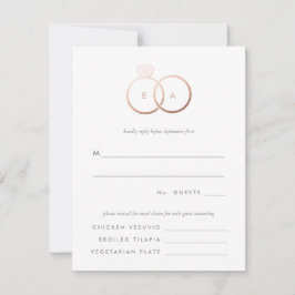 Moderne Rose Gold Rings Hochzeit RSVP Replik Card