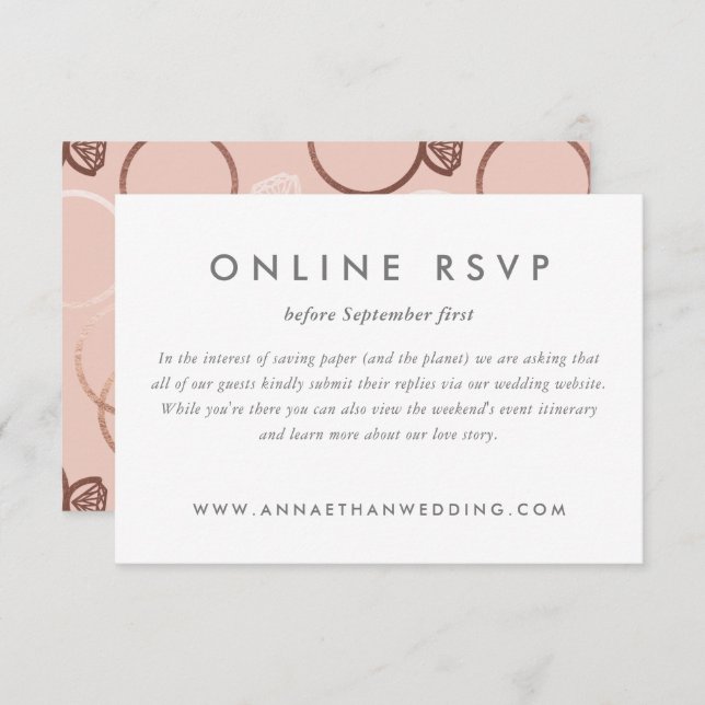 Moderne Rose Gold Rings Wedeln Online RSVP Card (Vorne/Hinten)